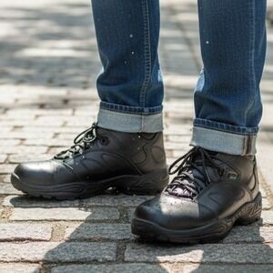 Reebok Work Black Leather Lace Up Work Boots CP8101 Men's Sz 11 Wide Slip Resist